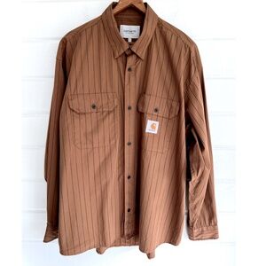 CARHARTT WIP Orlean Shirt in Hamilton Brown and Black Stripe - L